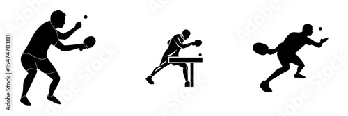 A table tennis player is depicted in a modern silhouette illustration isolated against a white background