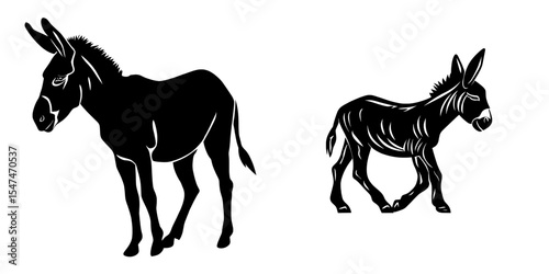A black silhouette of a donkey is illustrated on a plain white background