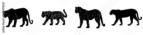 A black leopard silhouette is illustrated in isolation on a white background