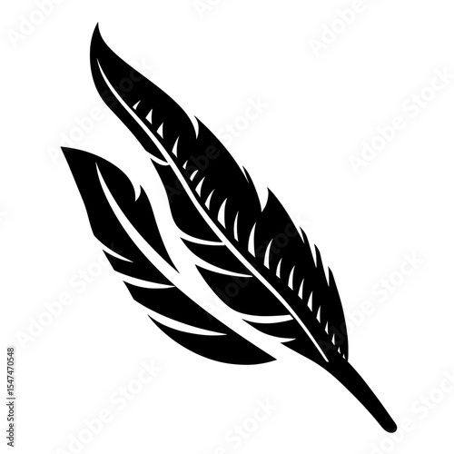 A set of modern art includes an isolated feather icon in silhouette form set against a white background