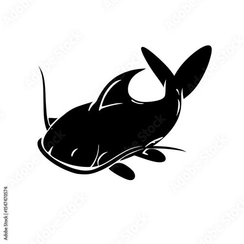 Modern illustration of a catfish silhouette set against a white background
