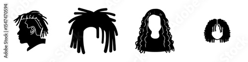 A minimalist silhouette of dreadlocks is presented in a very simple flat style with a black color against a white background