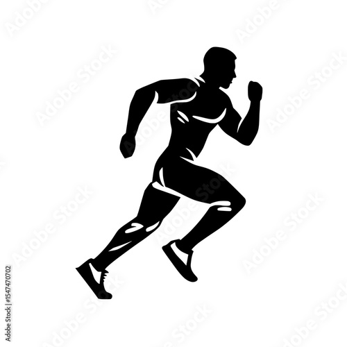 Editable clipart set featuring a modern black silhouette lineart logo icon of an athlete running, a human figure of a man isolated on a white background, suitable for creative sports designs