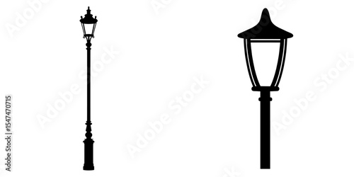 The modern illustration features a black street lamp in silhouette on a white background