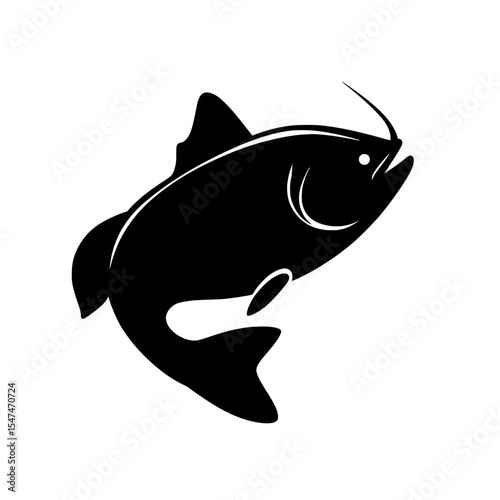 Modern illustration of a big catfish in silhouette form isolated on a white background