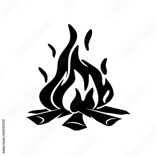 A black line sketch of a bonfire on a white background in a contemporary illustration style