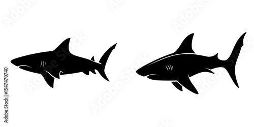 The silhouette of a bull shark is presented as a modern icon on a white background