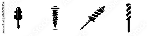 Modern illustration of a drill bit icon set isolated on a white background