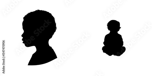 A modern illustration design featuring the somber silhouette of a black child set against a white backdrop