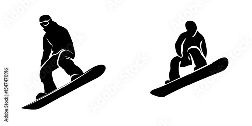A snowboarder's modern form is displayed in isolation against a white background, emphasizing the sport