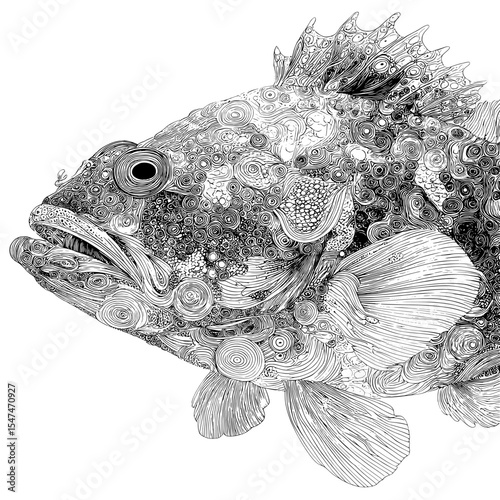 This image is a cod illustration, displaying a cod fish in detail, with a modern art design