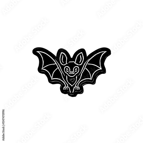 A modern black bat silhouette is depicted in a simple design on a white background, embodying the essence of a modern icon and a wild Halloween animal