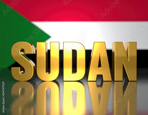 Sudan flag with 3d gold text against vibrant background