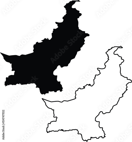 Map of Pakistan Silhouette Flat and Outline Design
