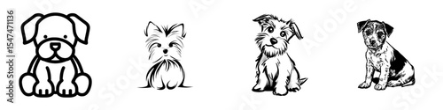 The modern design features a baby dog in black line art with a simple bold outline on a white background as a modern icon for a pet animal
