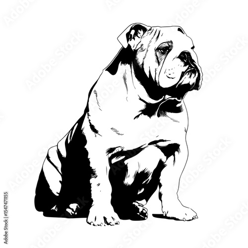 The modern design features a bulldog in black line art with a simple, bold outline on a white background as a modern icon for a pet animal