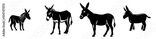 Modern black donkey clip art, silhouette, modern illustration, logo, icon, and full-body silhouette isolated on a white background