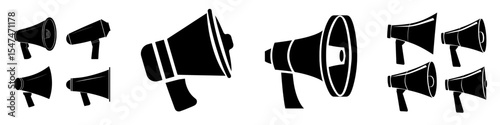 Collection of megaphone symbols, including a black speaker icon in glyph style