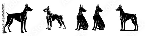 Illustrations of Doberman guard dogs in silhouette form isolated on a white background