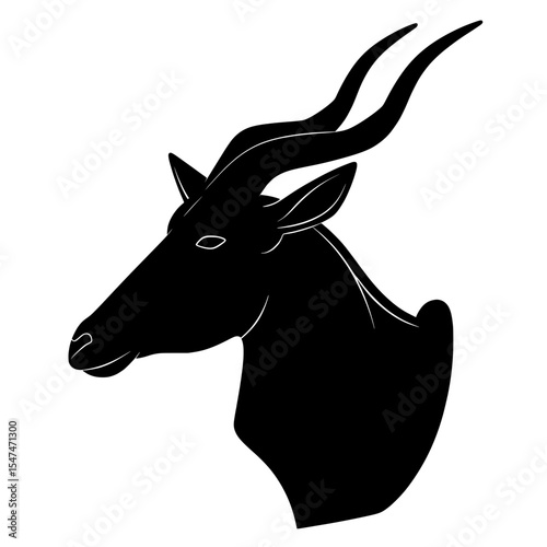 A black silhouette profile of an eland antelope head is shown in a modern illustration isolated on white