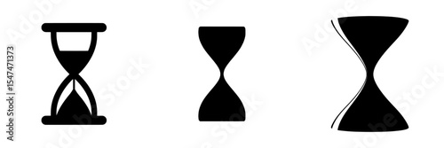 The modern hourglass black silhouette is set against a simple white background as a modern icon