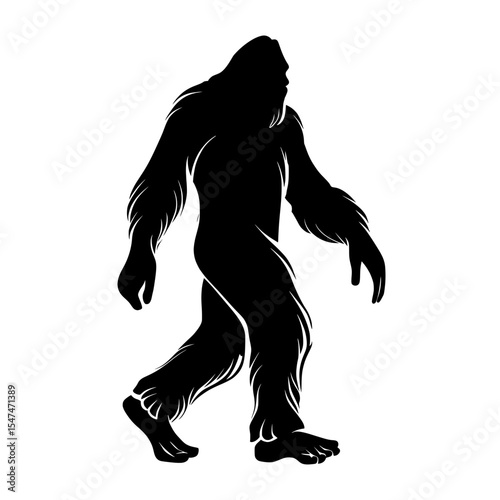 Big foot, also called sasquatch or bigfoot, is illustrated in a modern pictogram with a black silhouette isolated on a white background