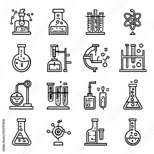 A scientist conducts experiments with various chemicals and glassware in a laboratory, as depicted in the Chemical Experiments Illustration, featuring a modern art design