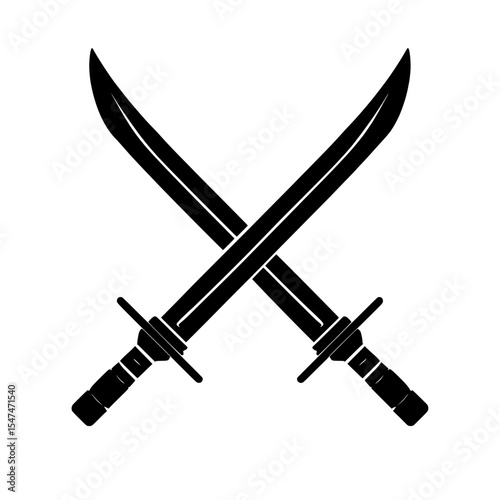 Modern illustration of crossed swords isolated on a white background as a design element for a logo, label, or badge