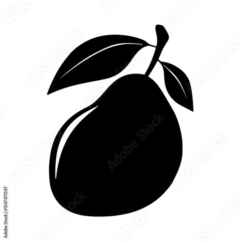Modern isolated illustration of a mango with leaf silhouette on a white background in black