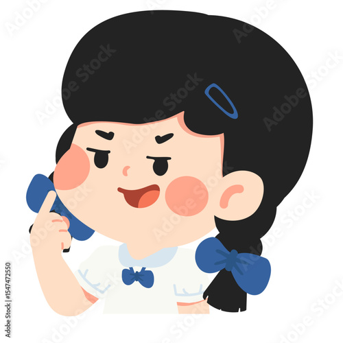 schoolgirl pointing at her own face