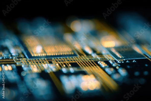 Close-Up View of Semiconductor Chip Under Microscope