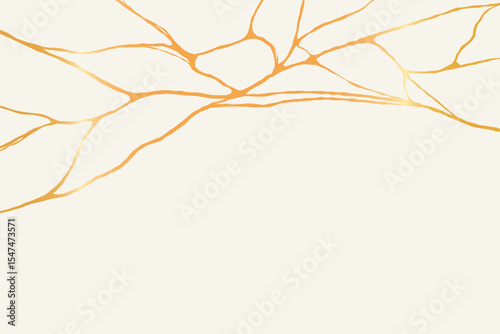 Gold kintsugi lines. Abstract Japanese crack pattern for wall art, posters, and decor. Vector illustration.