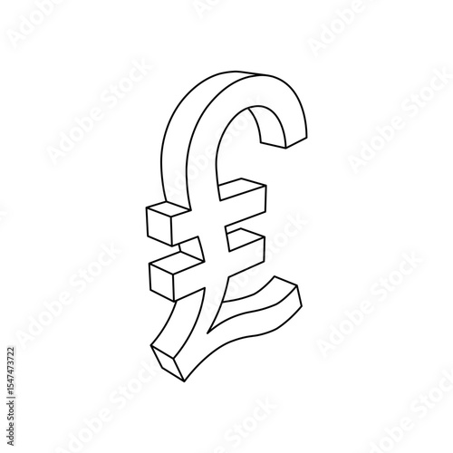 The outline of a large lira symbol is made with black lines. 3D view of the object in perspective. Vector illustration on white background