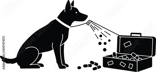 Dog Detecting Illicit Trafficking in Vector Illustration