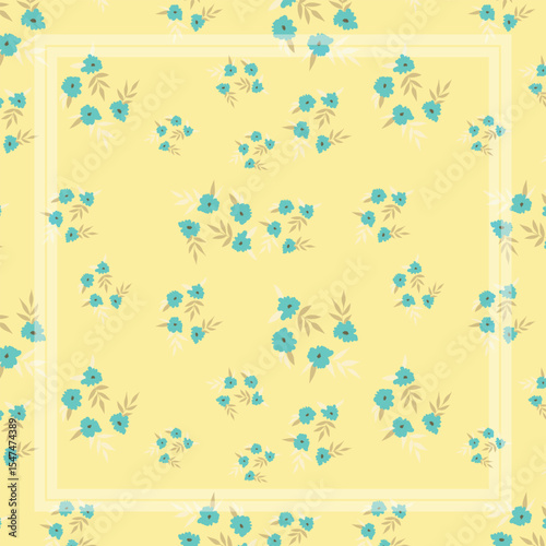 Print for kerchief, bandana, scarf, handkerchief, shawl, neck scarf. Squared pattern with ornament for fabric, textile, silk products. Paisley vector with abstract flowers. Floral folk tracery.