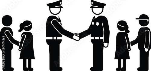 Policemen and Children Unite in Vector Illustration