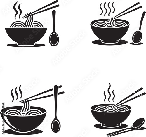 Simple Black and White Noodle Soup Illustration