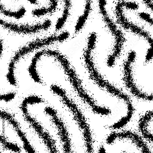 seamless pattern consists of black abstract textured lines on a white background. The textured art brush creates wavy strokes. Stock vector illustration. EPS 10.