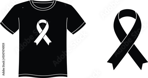 Illustration of Black Ribbon T-Shirt Against Drug Abuse, Illicit Trafficking, Graphic Vector Design for Awareness Campaign