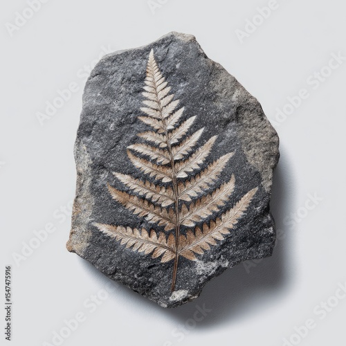 Fossilized fern leaf embedded in rock