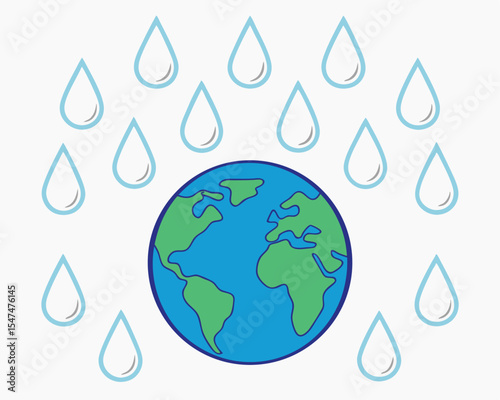 Illustration depicting the earth with raindrops symbolizing climate change and environmental awareness.