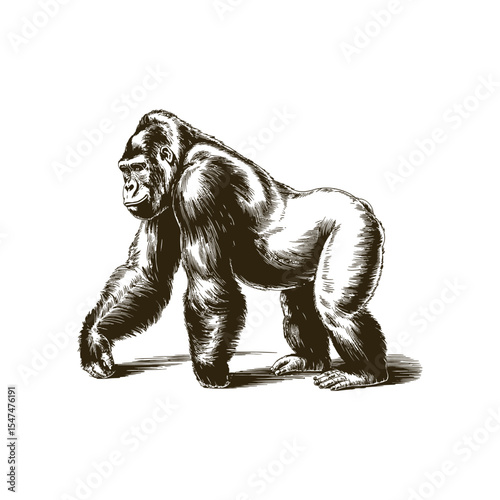 Vintage engraving woodcut gorilla vector illustration art design