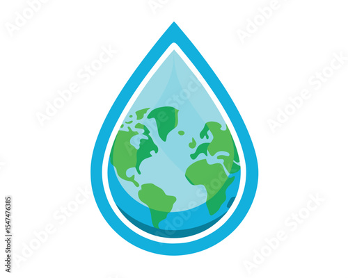 Earth depicted inside a water droplet representing water conservation and environmental protection.