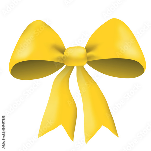 Yellow gift bow, flat ribbons isolated on white background. Ribbon banner vector illustration. Holiday lace.