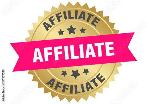 affiliate. affiliate round pink and gold label isolated on transparent background