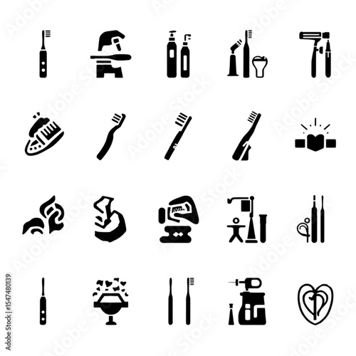 Extensive collection of toothbrush icons and oral hygiene symbols