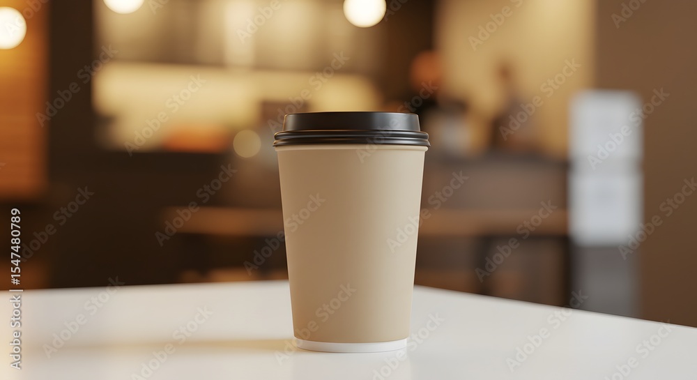 Fototapeta premium Coffee Cup Mockup in Warm Cafe Ambience