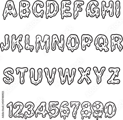 Snot Slime Gooey typography font lettering ABC cartoon vector text