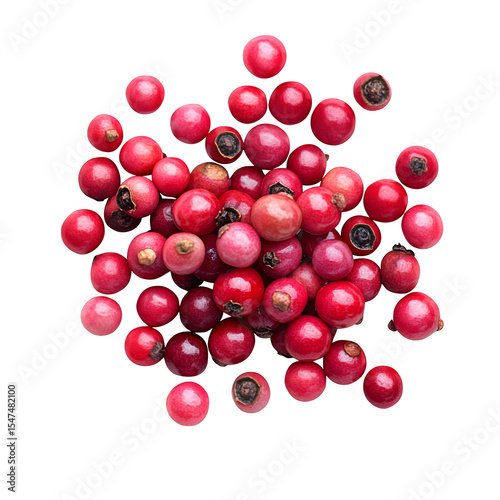 Scattered pink peppercorns with glossy skins, photoreal transparent PNG
