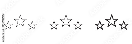 3 stars vector icon. Three stars arc vector. three stars rating. rate stars - best, top black concept abstract vector illustration. Tree star different editable stroke sizes.